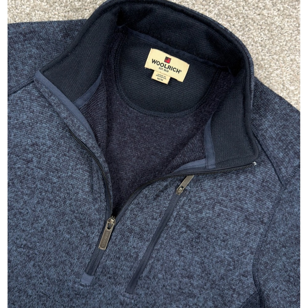 Woolrich Sweater Fleece Mens M Navy Blue 1/4 Zip Pullover Chest Pocket